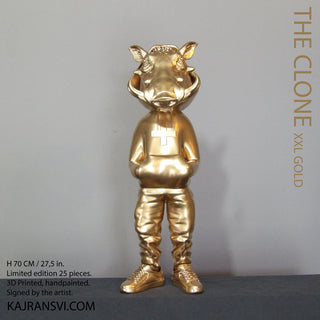 THE CLONE XXL GOLD a vibrant fusion of cartoons and wildlife in bold pop art sculpture form by Kaj Ransvi.