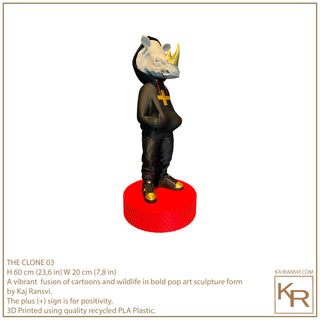 THE CLONE 03 a vibrant fusion of cartoons and wildlife in bold pop art sculpture form by Kaj Ransvi.