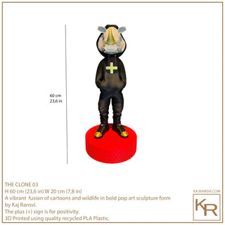 THE CLONE 03 a vibrant fusion of cartoons and wildlife in bold pop art sculpture form by Kaj Ransvi.