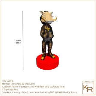 THE CLONE 01 a vibrant fusion of cartoons and wildlife in bold pop art sculpture form by Kaj Ransvi.