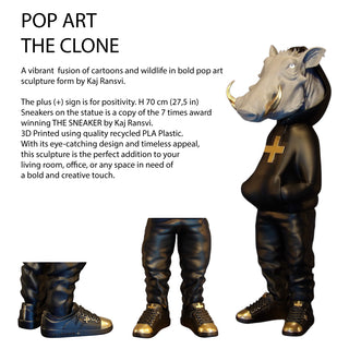 THE CLONE XXL GOLD a vibrant fusion of cartoons and wildlife in bold pop art sculpture form by Kaj Ransvi.